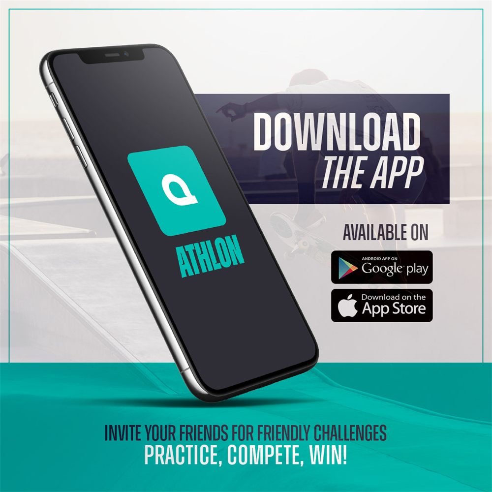 Athlon app download ad with a phone mockup and app store badges