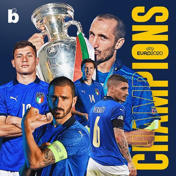 Euro 2020 champions social media graphic with the Italy squad and the trophy