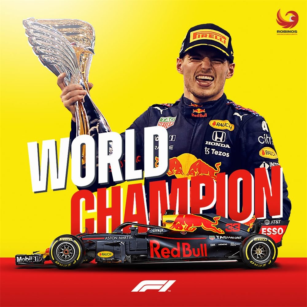 Formula 1 world champion social post with the trophy and Red Bull car